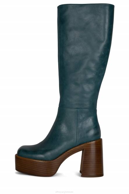 Jeffrey Campbell de band NDHB878 laarzen van knie tot dij groenblauw tan Poolse stapel vrouwen