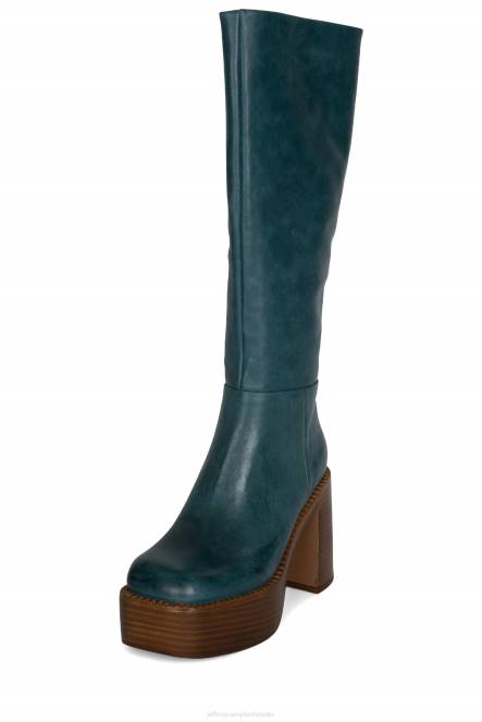 Jeffrey Campbell de band NDHB878 laarzen van knie tot dij groenblauw tan Poolse stapel vrouwen