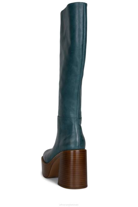Jeffrey Campbell de band NDHB878 laarzen van knie tot dij groenblauw tan Poolse stapel vrouwen