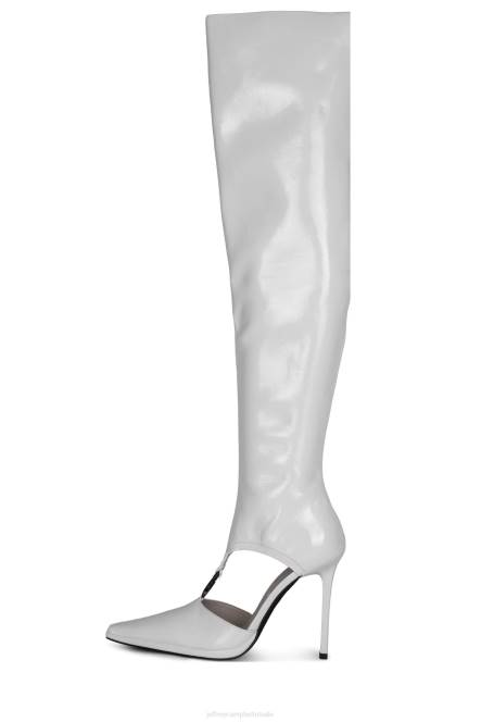 Jeffrey Campbell draaikolk NDHB863 laarzen van knie tot dij wit gekreukt patent vrouwen