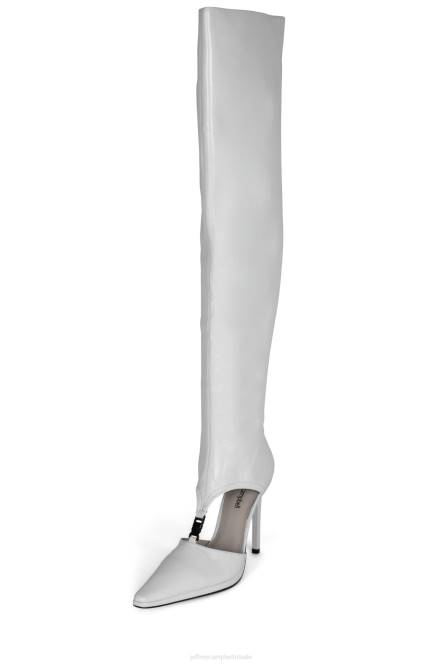 Jeffrey Campbell draaikolk NDHB863 laarzen van knie tot dij wit gekreukt patent vrouwen