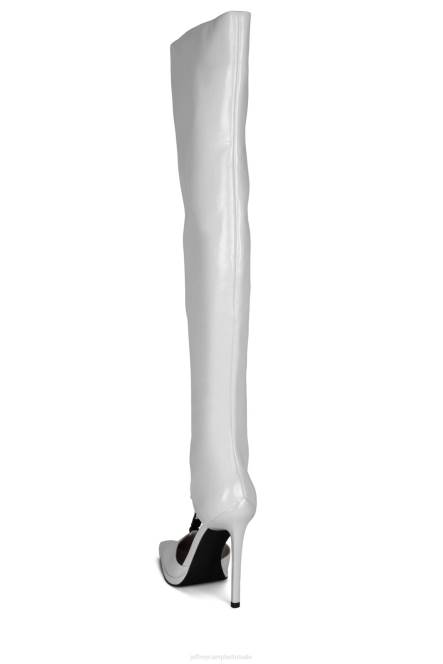 Jeffrey Campbell draaikolk NDHB863 laarzen van knie tot dij wit gekreukt patent vrouwen