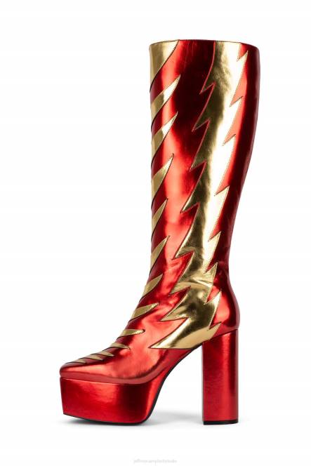 Jeffrey Campbell kus dit NDHB872 laarzen van knie tot dij rood metallisch goud vrouwen