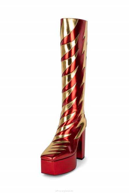 Jeffrey Campbell kus dit NDHB872 laarzen van knie tot dij rood metallisch goud vrouwen