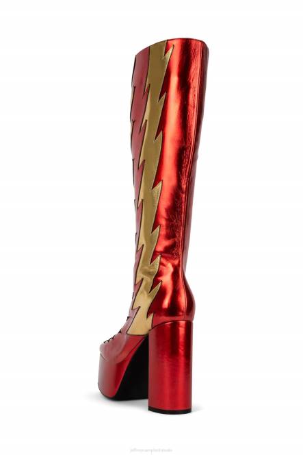 Jeffrey Campbell kus dit NDHB872 laarzen van knie tot dij rood metallisch goud vrouwen
