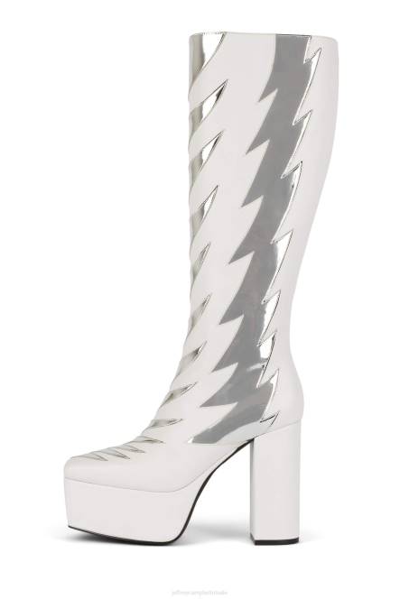 Jeffrey Campbell kus dit NDHB873 laarzen van knie tot dij wit zilver vrouwen