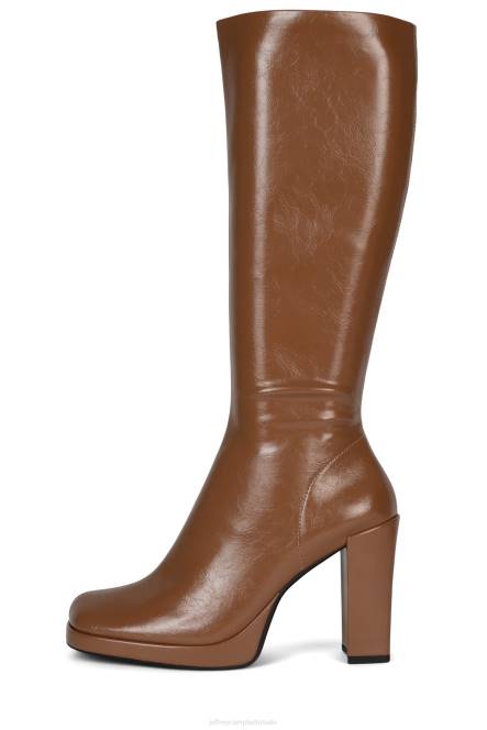 Jeffrey Campbell minimaal NDHB739 laarzen van knie tot dij lichtbruin gekreukt patent vrouwen
