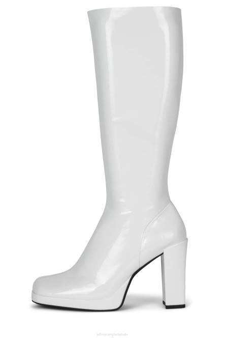 Jeffrey Campbell minimaal NDHB853 laarzen van knie tot dij wit gekreukt patent vrouwen