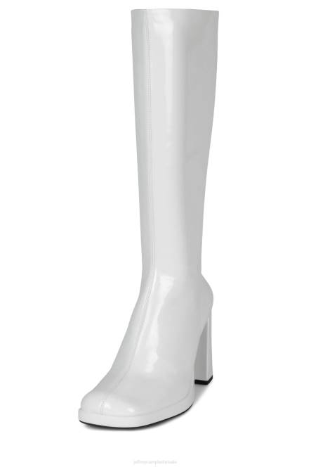 Jeffrey Campbell minimaal NDHB853 laarzen van knie tot dij wit gekreukt patent vrouwen