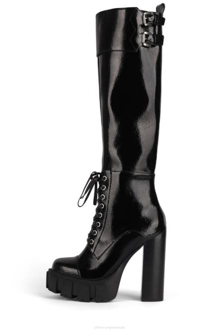 Jeffrey Campbell mythisch NDHB727 laarzen van knie tot dij zwart gekreukt patent vrouwen