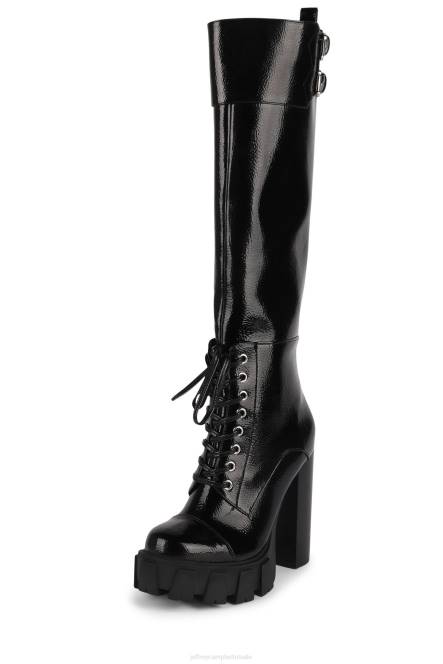 Jeffrey Campbell mythisch NDHB727 laarzen van knie tot dij zwart gekreukt patent vrouwen