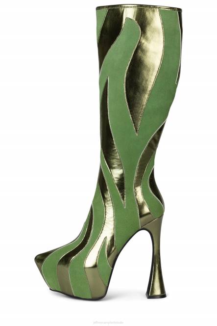 Jeffrey Campbell ongetemd NDHB850 laarzen van knie tot dij groen suède groen metallic vrouwen