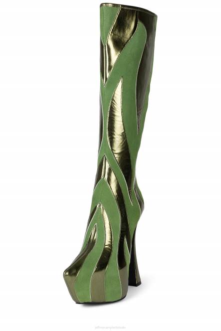 Jeffrey Campbell ongetemd NDHB850 laarzen van knie tot dij groen suède groen metallic vrouwen