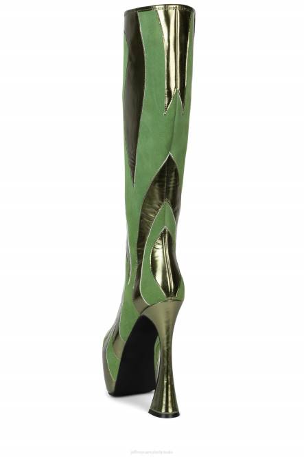 Jeffrey Campbell ongetemd NDHB850 laarzen van knie tot dij groen suède groen metallic vrouwen