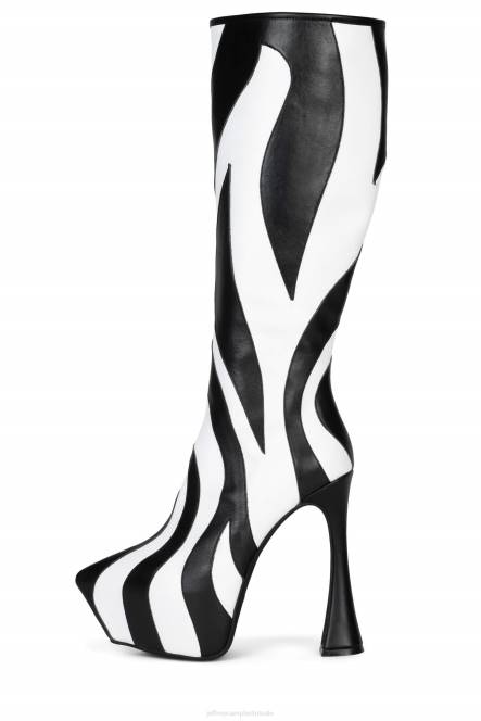 Jeffrey Campbell ongetemd NDHB851 laarzen van knie tot dij zwart witte zebra vrouwen
