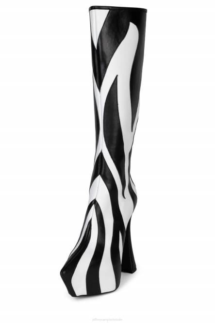 Jeffrey Campbell ongetemd NDHB851 laarzen van knie tot dij zwart witte zebra vrouwen