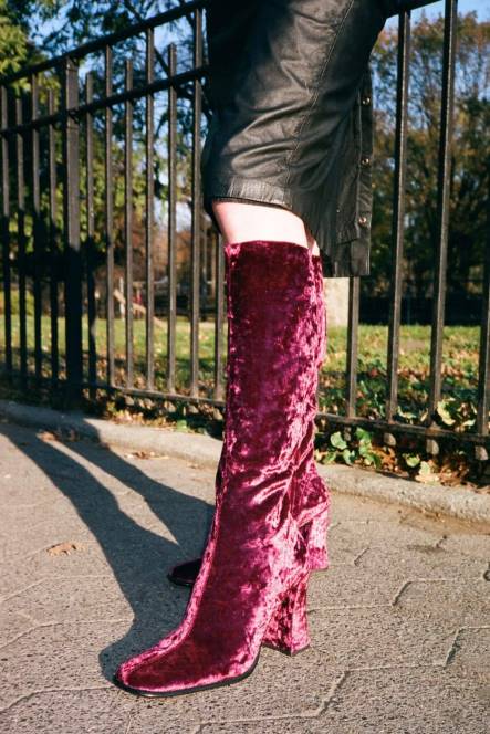 Jeffrey Campbell ontstaan NDHB766 laarzen van knie tot dij taupe geplet fluweel vrouwen
