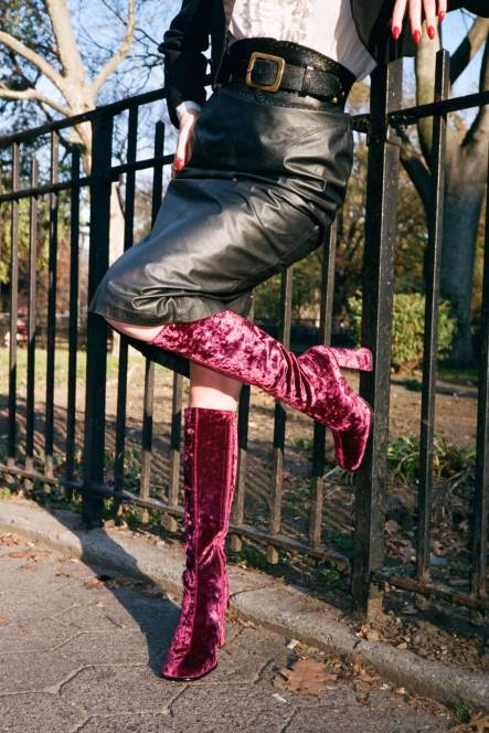 Jeffrey Campbell ontstaan NDHB766 laarzen van knie tot dij taupe geplet fluweel vrouwen