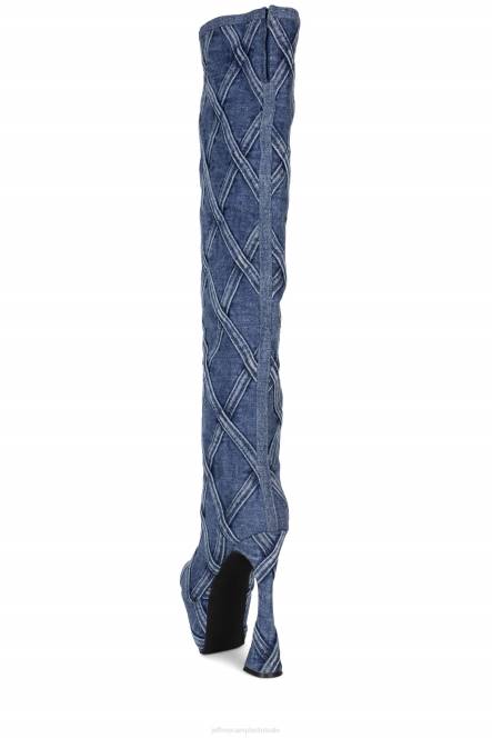 Jeffrey Campbell schattige jeans NDHB705 laarzen van knie tot dij blauwe denim combi vrouwen