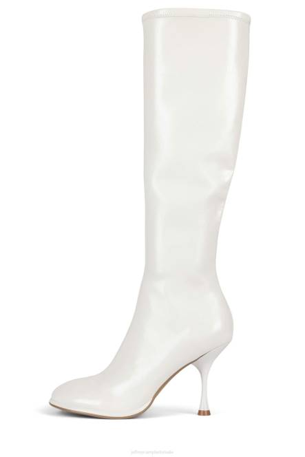 Jeffrey Campbell schuine-k NDHB719 laarzen van knie tot dij wit gekreukt patent vrouwen
