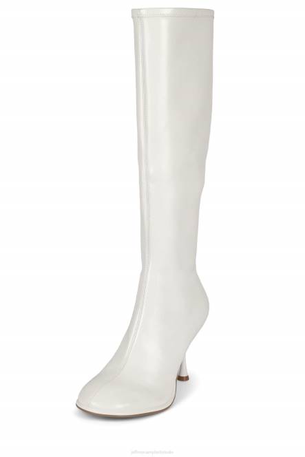 Jeffrey Campbell schuine-k NDHB719 laarzen van knie tot dij wit gekreukt patent vrouwen