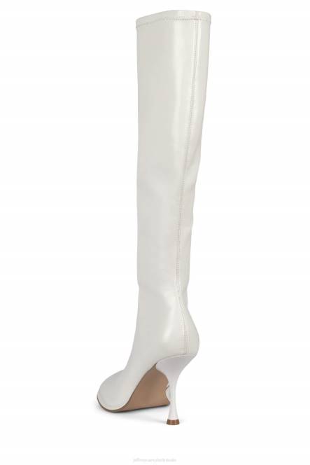 Jeffrey Campbell schuine-k NDHB719 laarzen van knie tot dij wit gekreukt patent vrouwen
