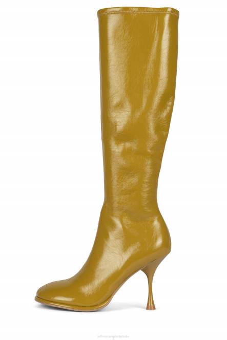 Jeffrey Campbell schuine-k NDHB720 laarzen van knie tot dij chartreuse gekreukt patent vrouwen