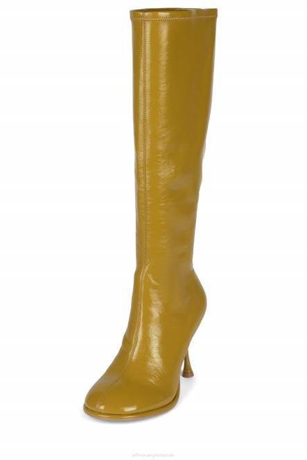 Jeffrey Campbell schuine-k NDHB720 laarzen van knie tot dij chartreuse gekreukt patent vrouwen