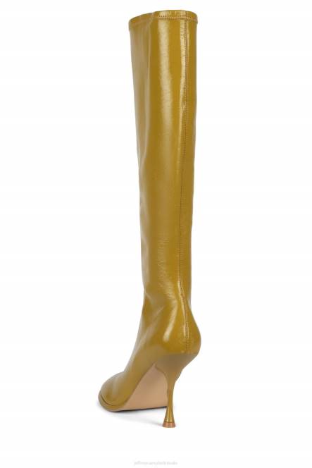Jeffrey Campbell schuine-k NDHB720 laarzen van knie tot dij chartreuse gekreukt patent vrouwen