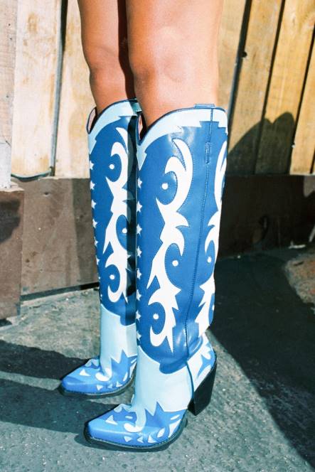 Jeffrey Campbell starwood-2 NDHB788 laarzen van knie tot dij blauwe combi vrouwen