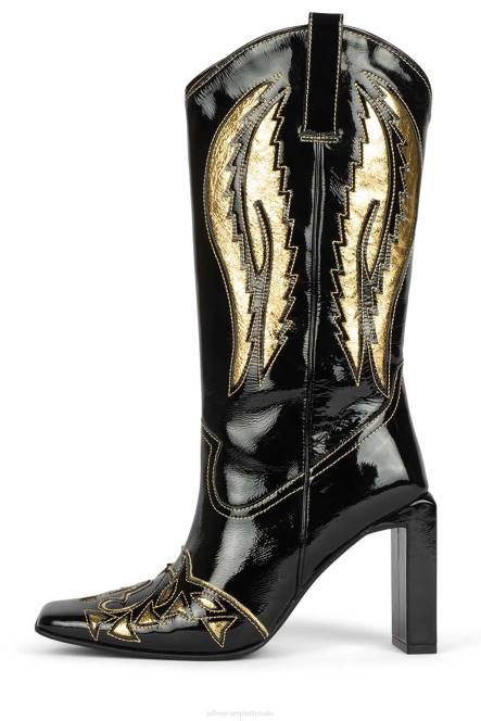 Jeffrey Campbell stijgbeugels NDHB790 laarzen van knie tot dij zwart patent goud vrouwen