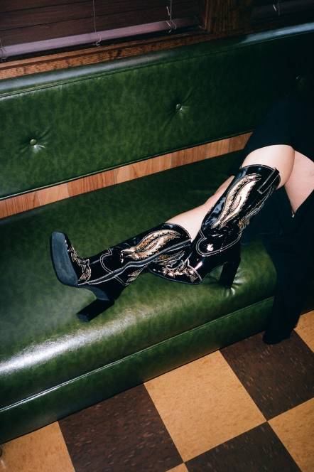 Jeffrey Campbell stijgbeugels NDHB790 laarzen van knie tot dij zwart patent goud vrouwen