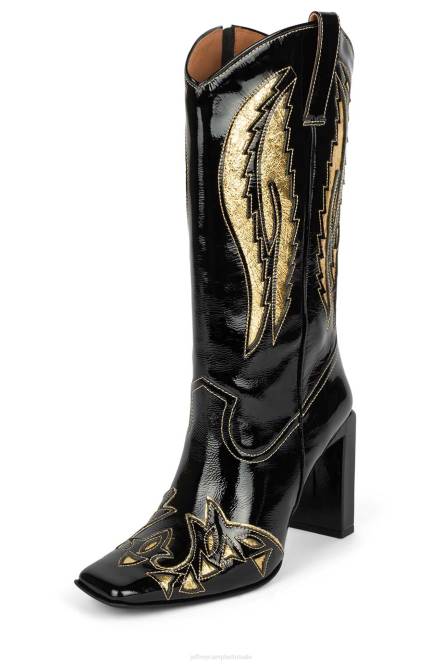 Jeffrey Campbell stijgbeugels NDHB790 laarzen van knie tot dij zwart patent goud vrouwen