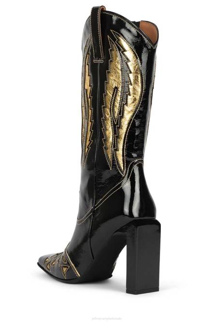 Jeffrey Campbell stijgbeugels NDHB790 laarzen van knie tot dij zwart patent goud vrouwen
