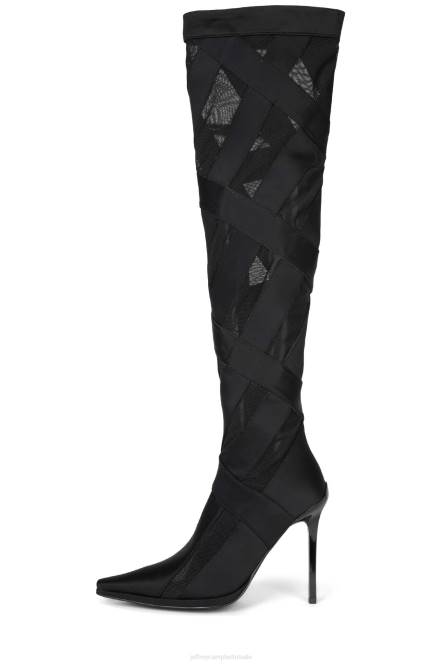 Jeffrey Campbell strepen-kh NDHB701 laarzen van knie tot dij zwart neopreen gaas vrouwen