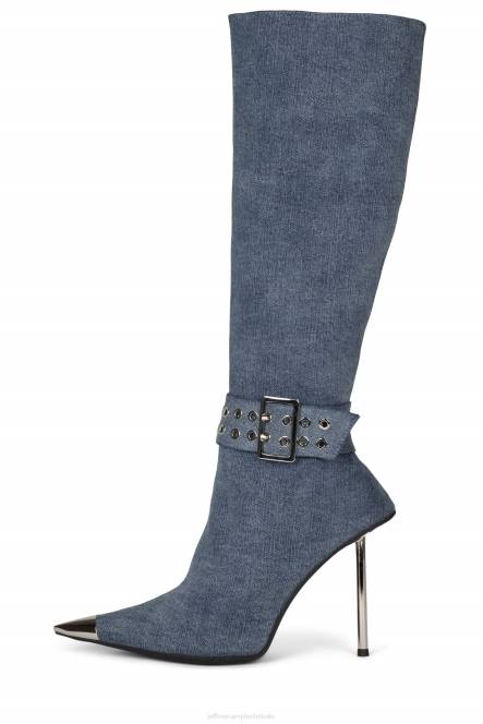 Jeffrey Campbell terugblik NDHB703 laarzen van knie tot dij blauw denim zilver vrouwen