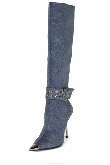 Jeffrey Campbell terugblik NDHB703 laarzen van knie tot dij blauw denim zilver vrouwen