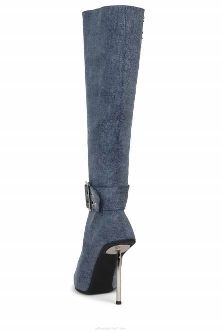 Jeffrey Campbell terugblik NDHB703 laarzen van knie tot dij blauw denim zilver vrouwen