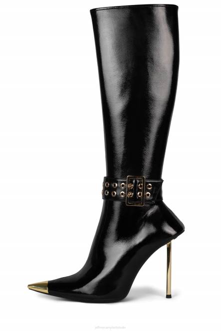 Jeffrey Campbell terugblik NDHB704 laarzen van knie tot dij zwart patent goud vrouwen