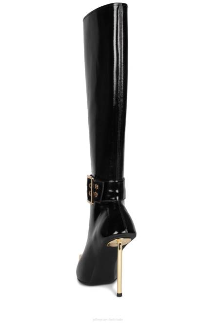 Jeffrey Campbell terugblik NDHB704 laarzen van knie tot dij zwart patent goud vrouwen