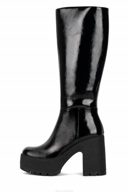Jeffrey Campbell vernieuwen NDHB801 laarzen van knie tot dij zwart gekreukt patent vrouwen