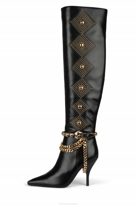 Jeffrey Campbell vixxen NDHB802 laarzen van knie tot dij zwart goud vrouwen