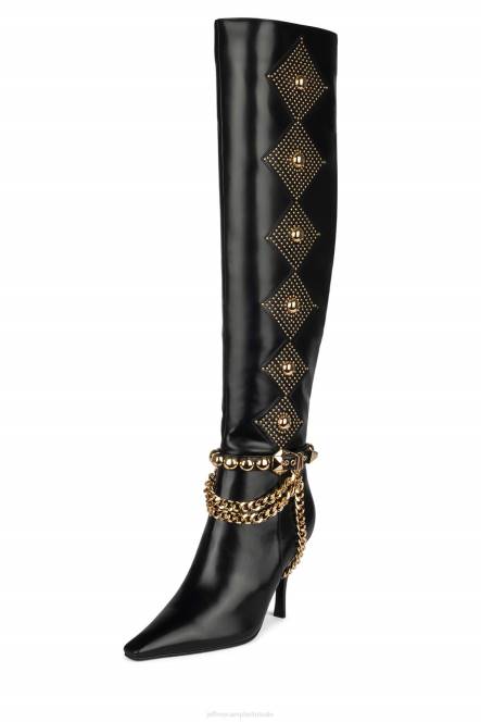 Jeffrey Campbell vixxen NDHB802 laarzen van knie tot dij zwart goud vrouwen