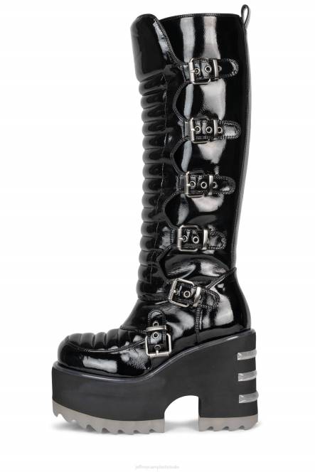 Jeffrey Campbell zenon-kh NDHB676 laarzen van knie tot dij zwart gekreukt lakzilver vrouwen