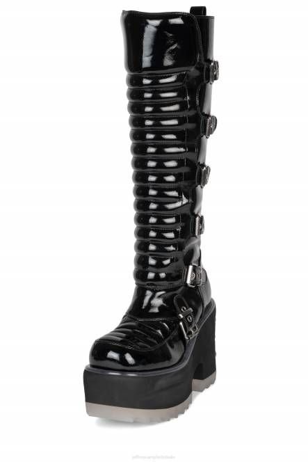 Jeffrey Campbell zenon-kh NDHB676 laarzen van knie tot dij zwart gekreukt lakzilver vrouwen