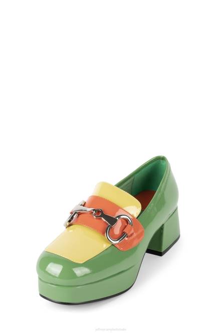 Jeffrey Campbell leerling-2 NDHB1265 platform pomp groen geel oranje pat combo vrouwen