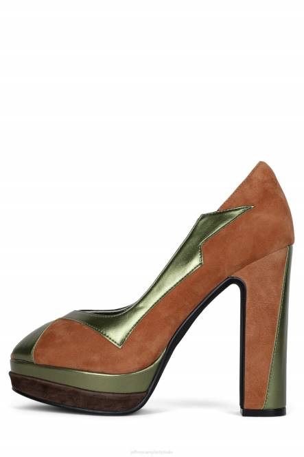 Jeffrey Campbell slechte gurl NDHB1304 platform pomp bruine suède groene combo vrouwen