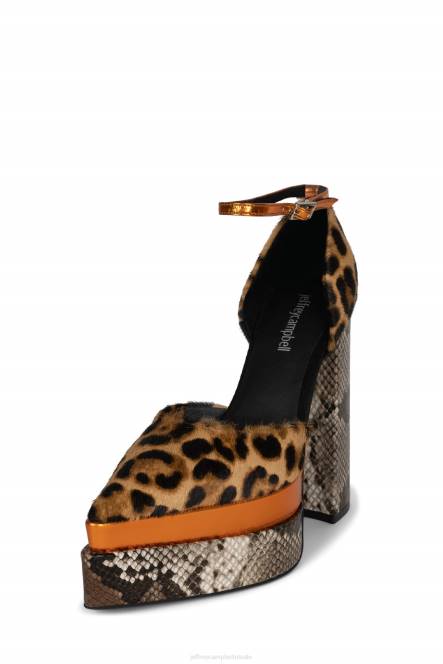 Jeffrey Campbell spelonu-f NDHB1288 platform pomp oranje dierenprint combo vrouwen