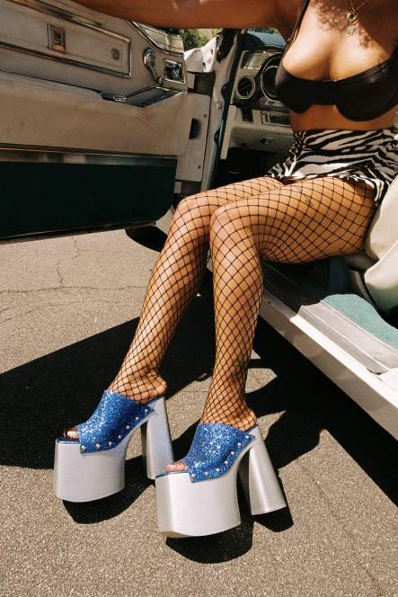 Jeffrey Campbell 2-hoog NDHB1095 platform sandaal blauw glitter zilver vrouwen