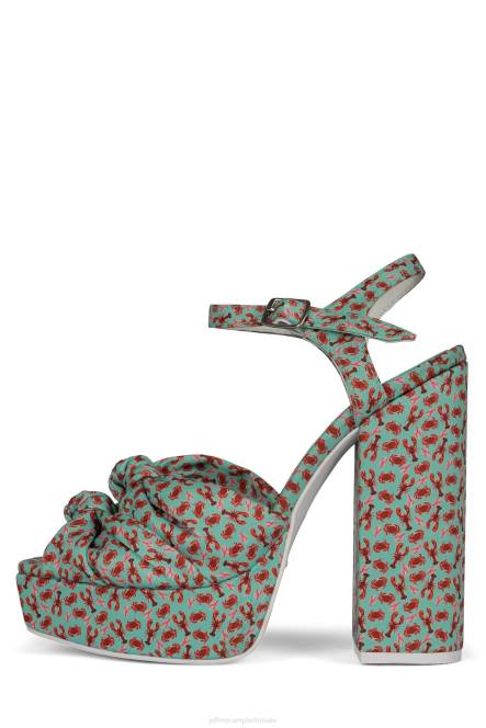 Jeffrey Campbell knoop-2day NDHB1199 platform sandaal aqua rode kreeft print vrouwen